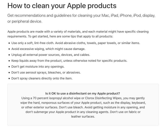 Apple Disinfectant Wipes Usage Suggestion