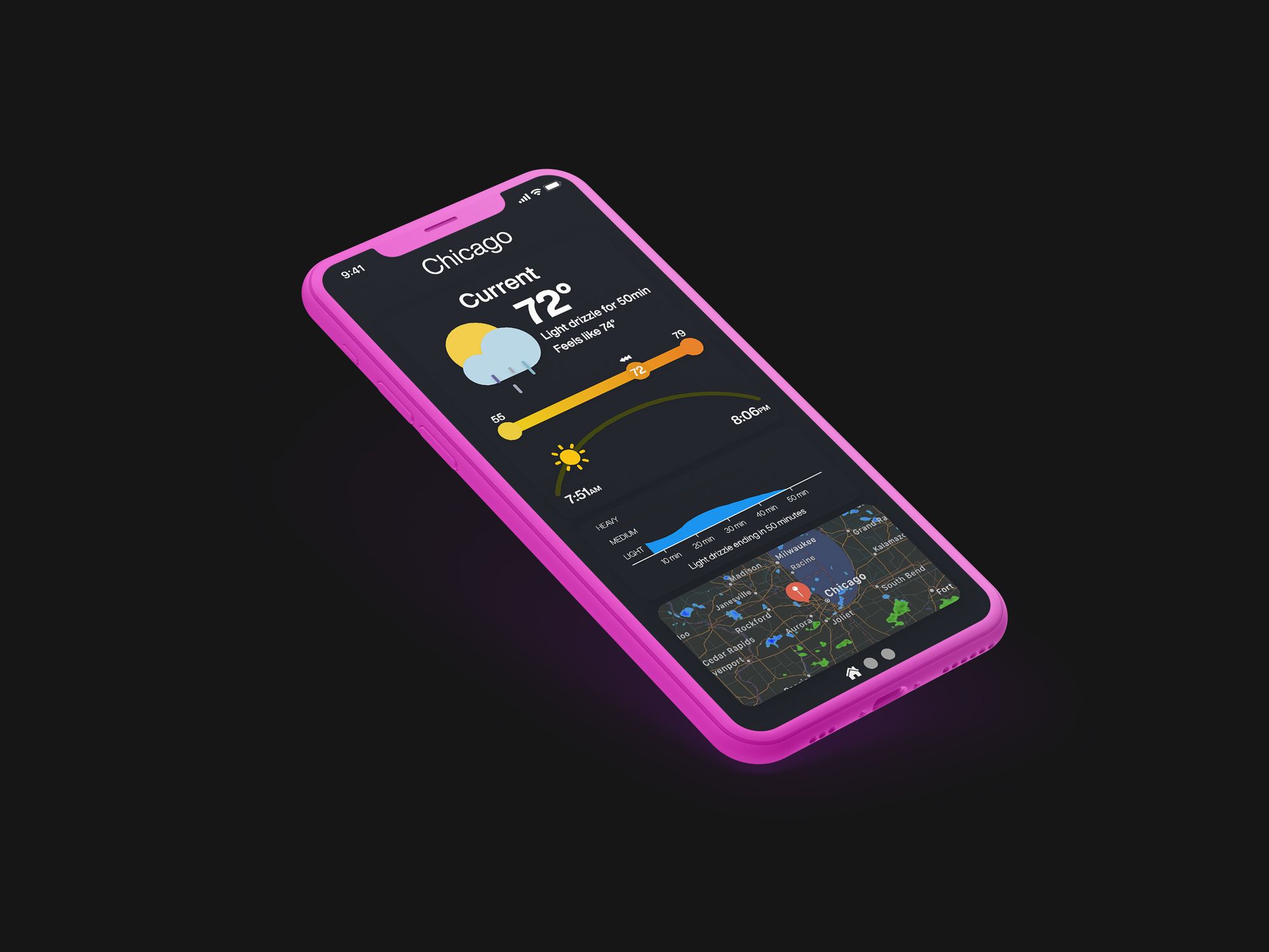 Apple iOS 14 Weather App Concept Dark Sky Dark Mode