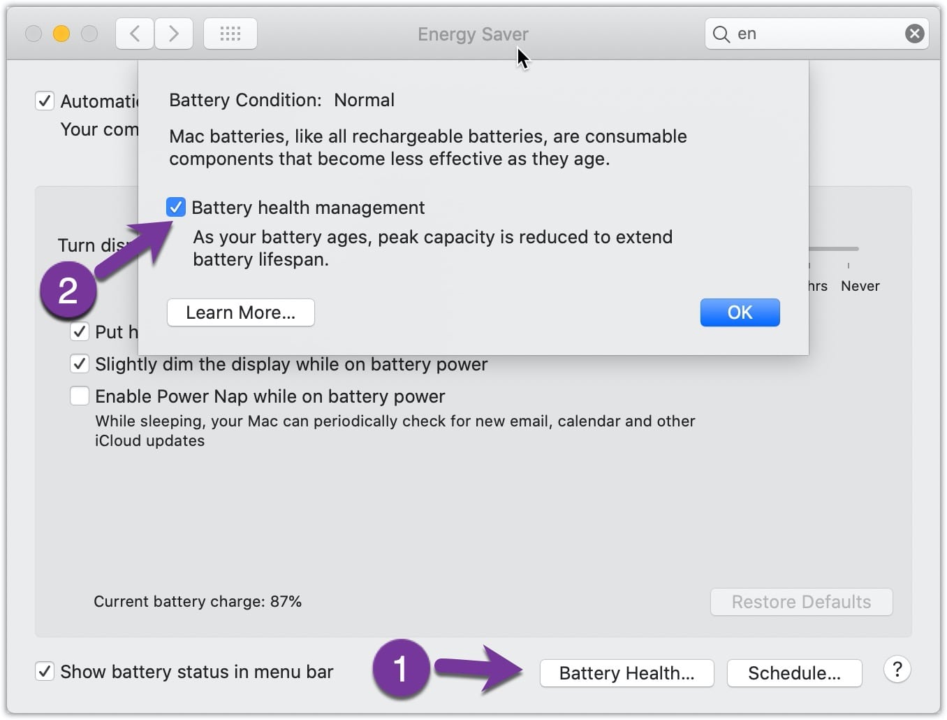 MacBook Battery Health management