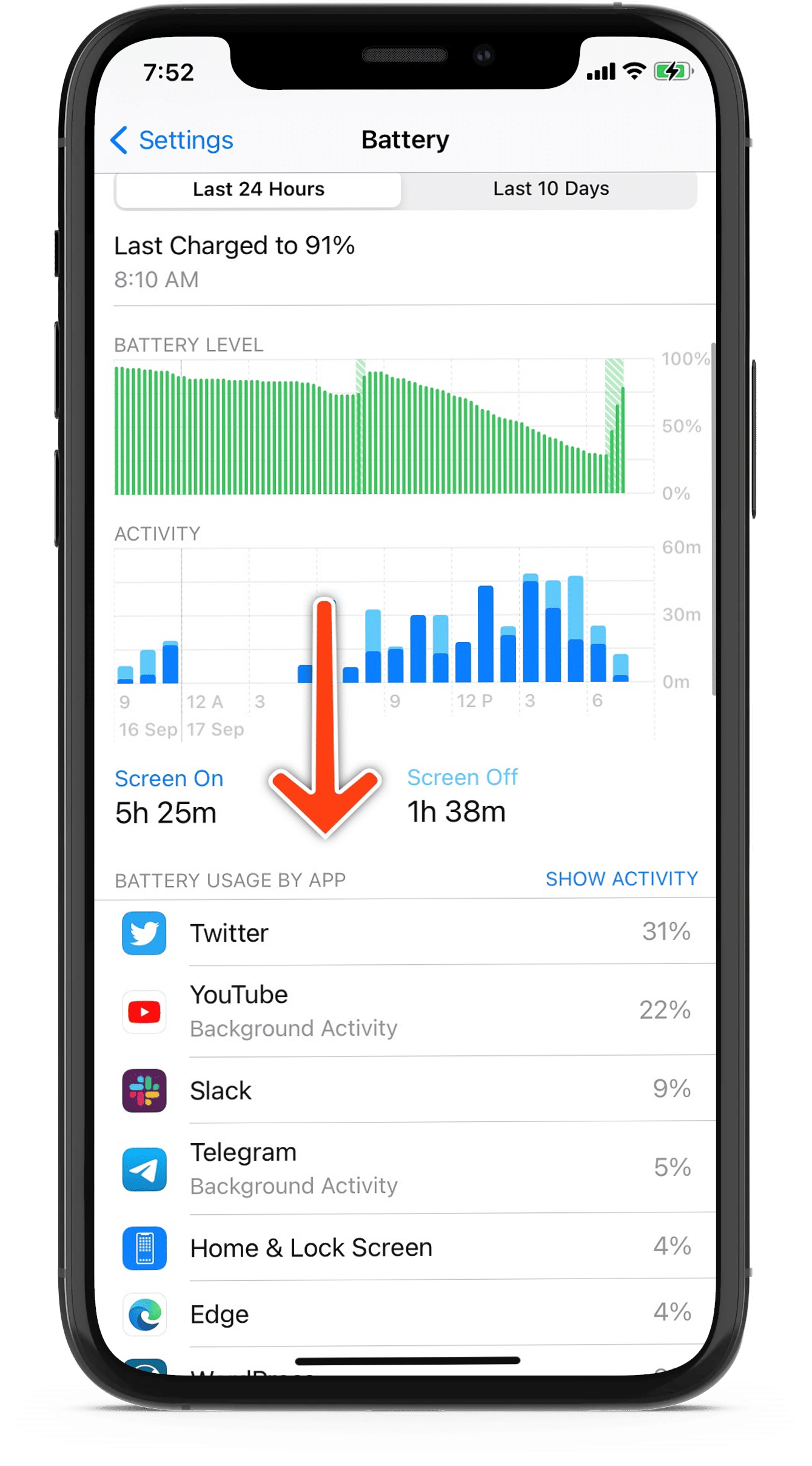 detailed battery usage graph in ios 14