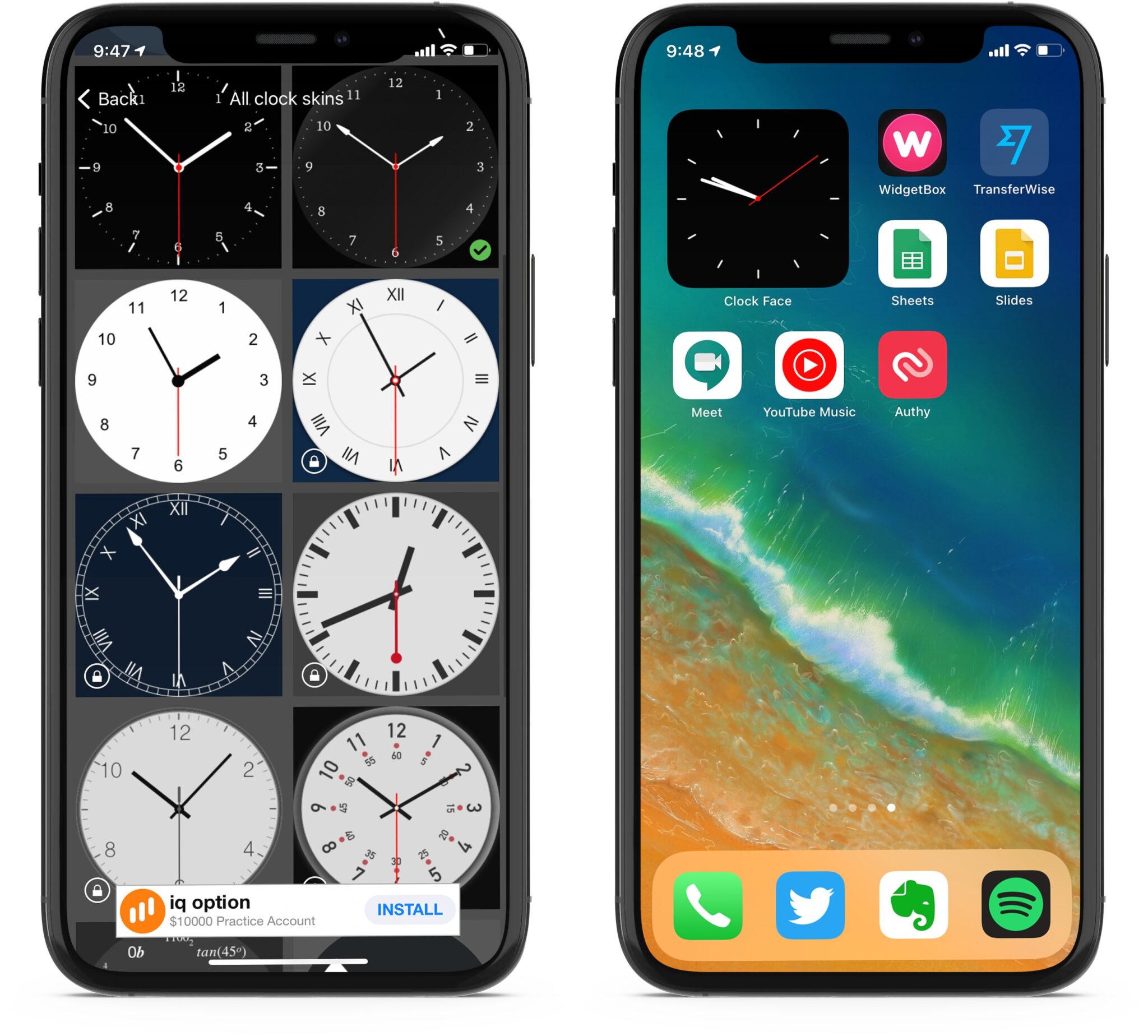 clock face iphone widget
