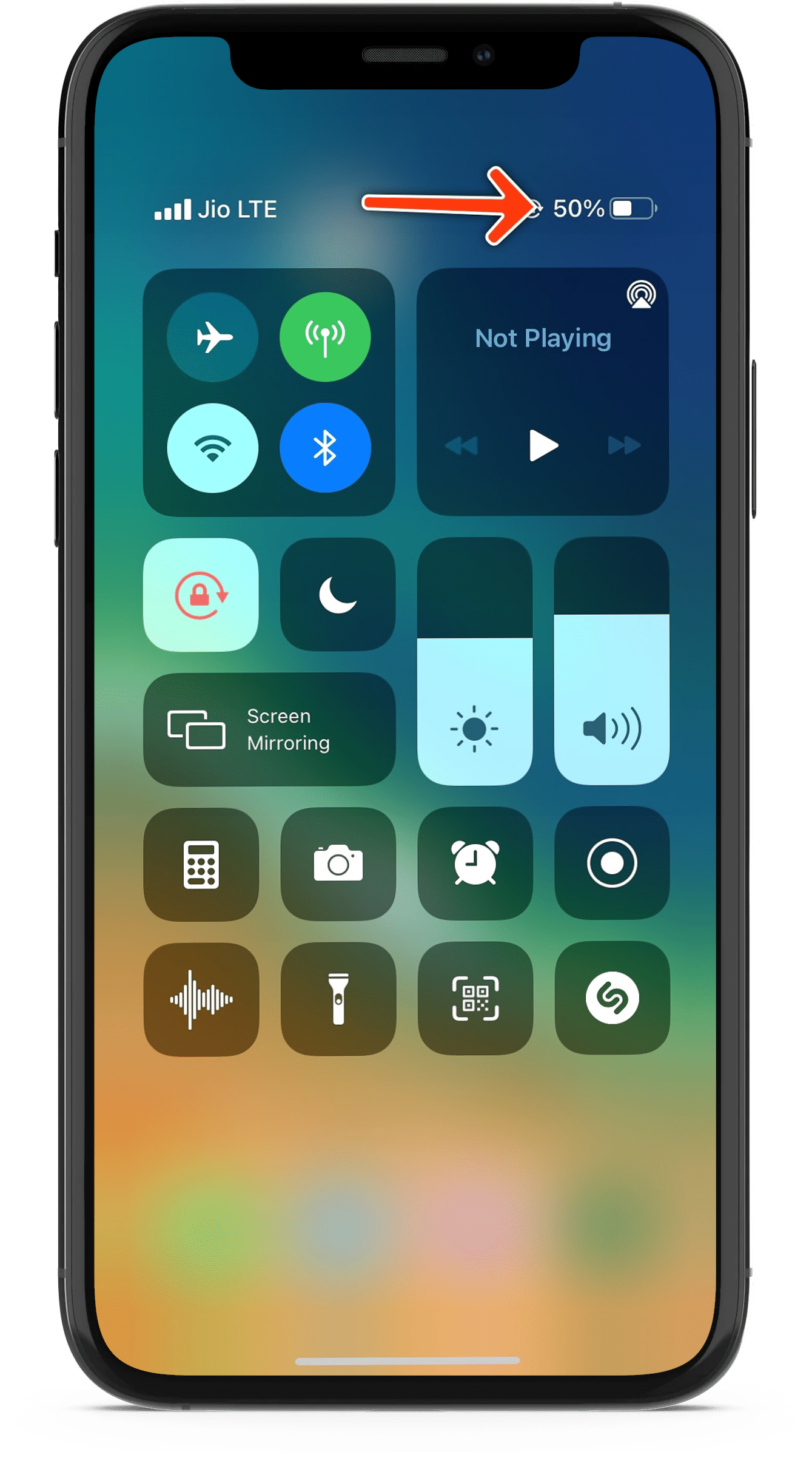 control centre to view battery life