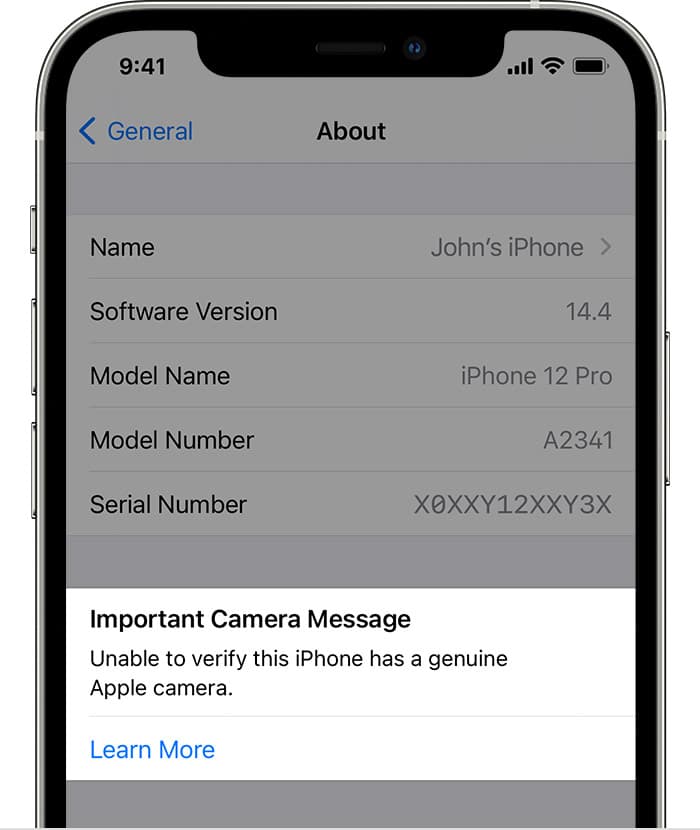 iPhone 12 iOS 14 Non-genuine camera warning