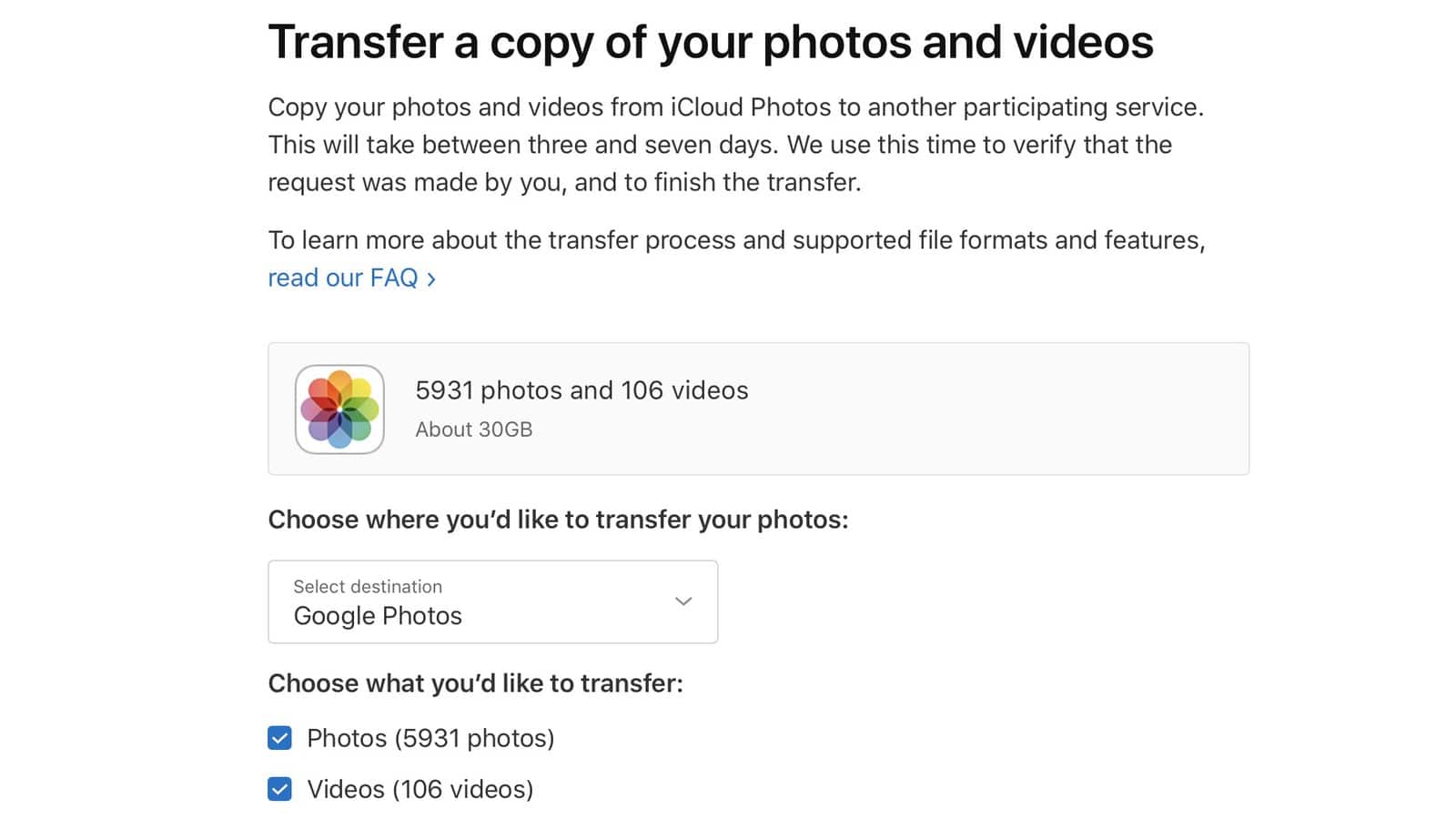 transfer icloud to google photos