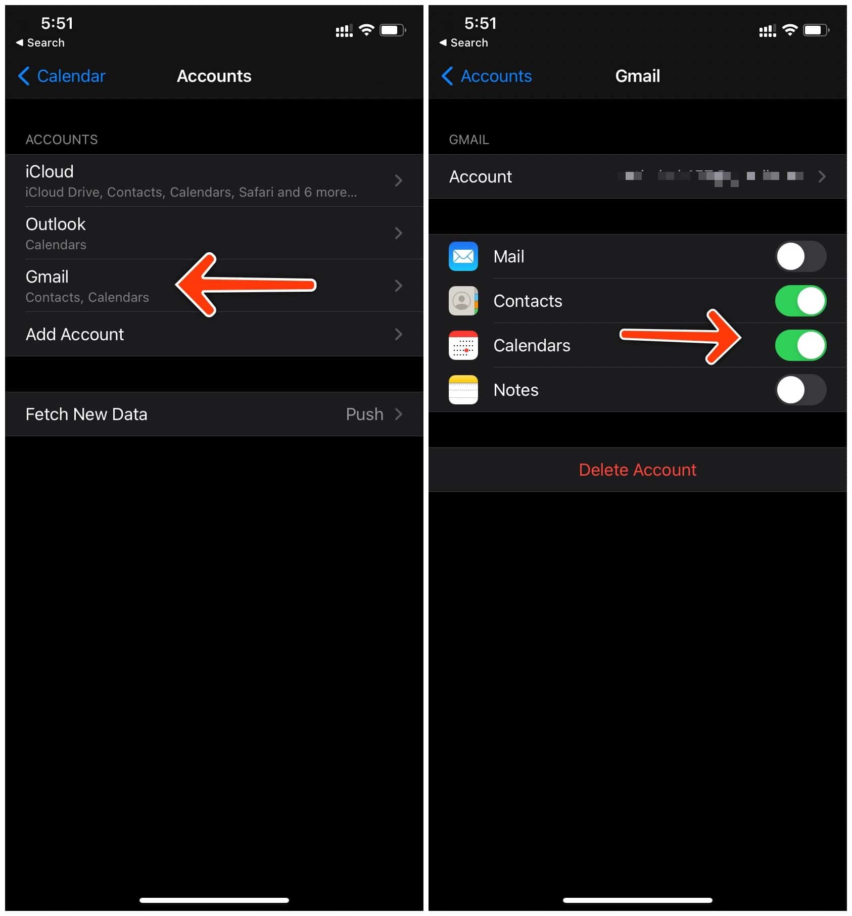 enable google calendar syncing on iPhone