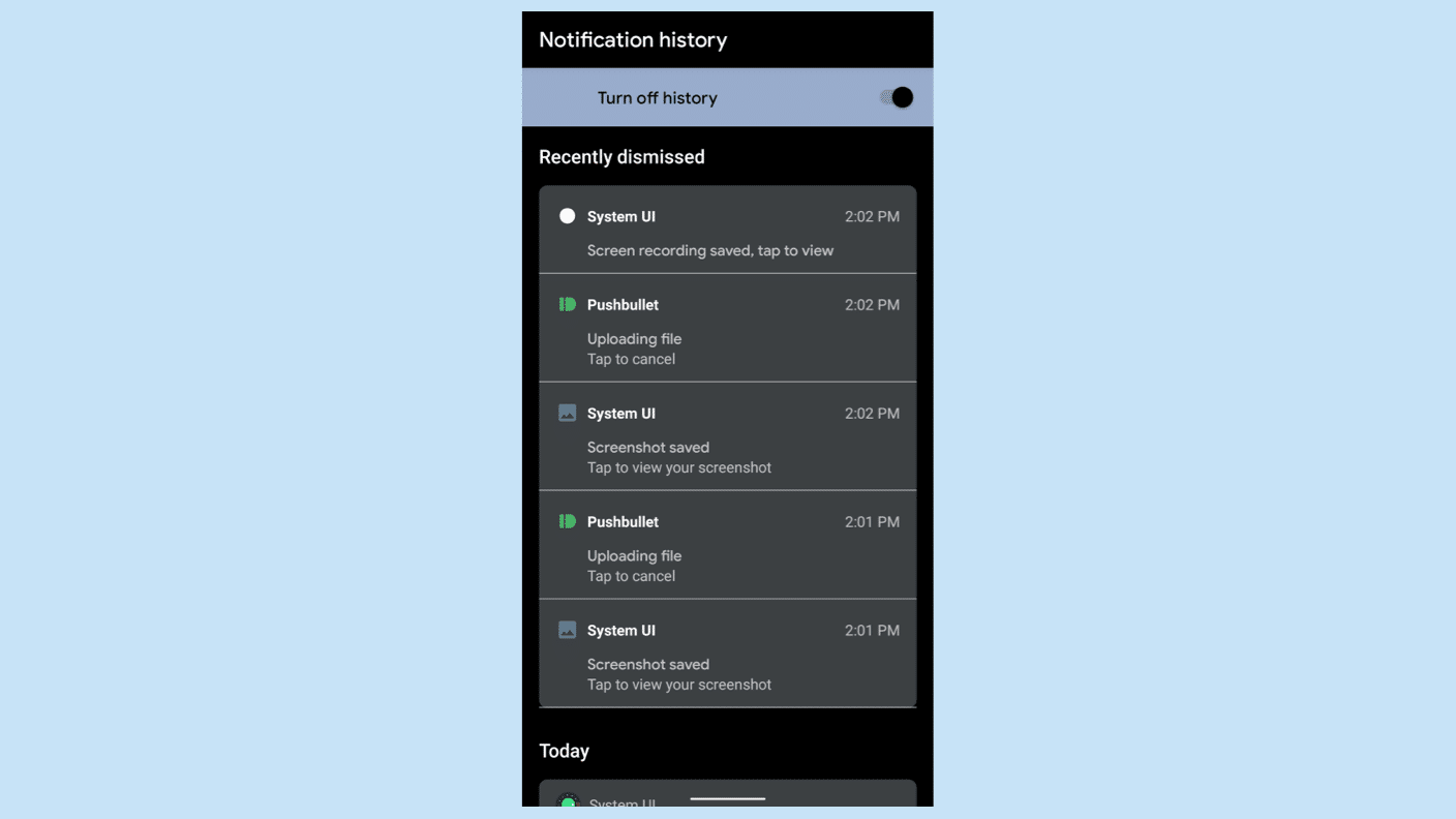 android 12 notification history