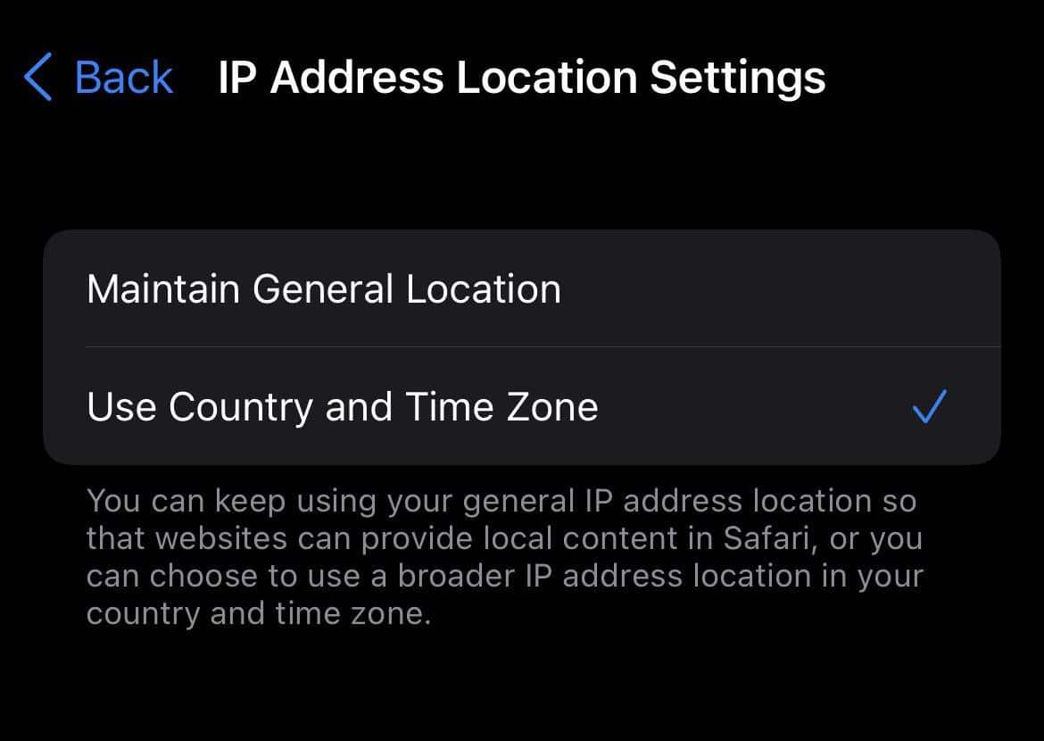 iCloud Relay Location Options