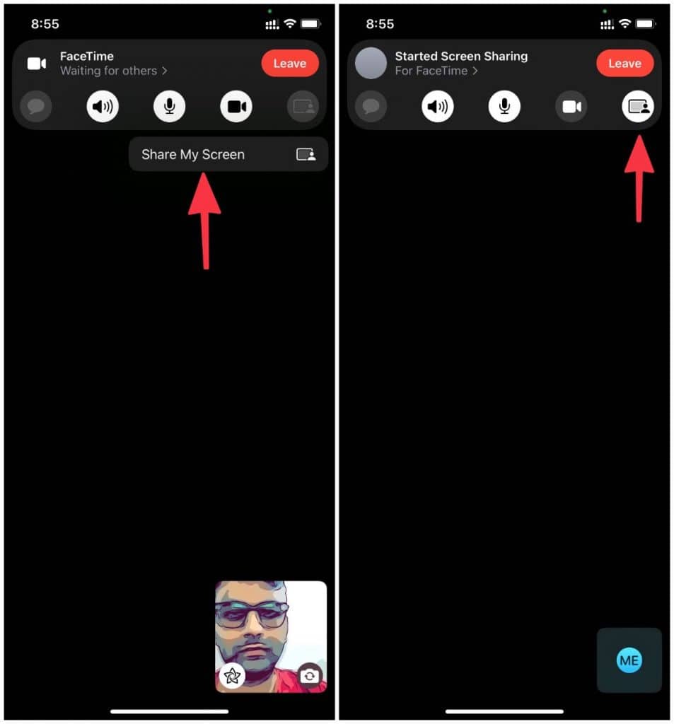 start screen sharing on facetime