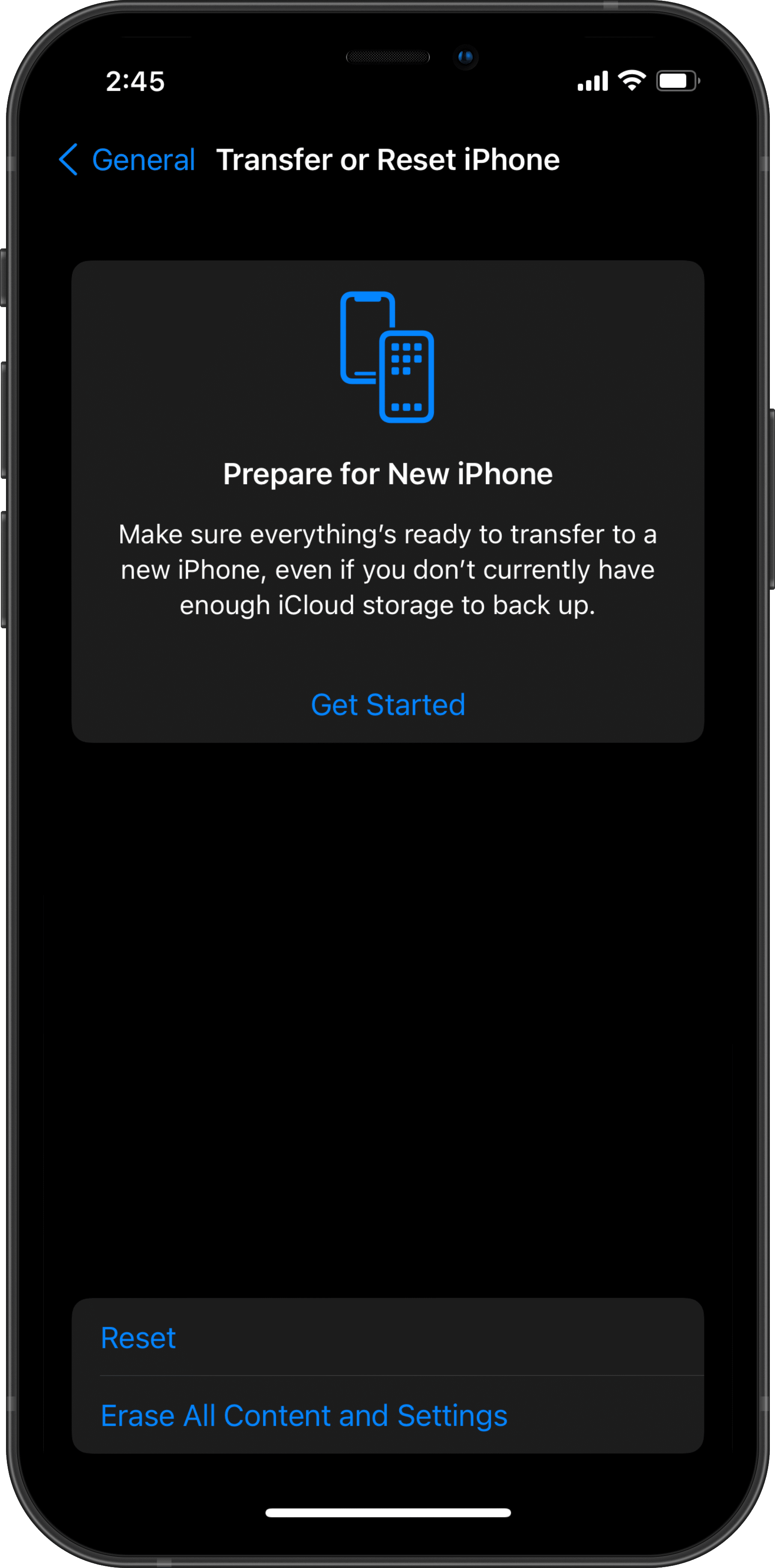 transfer and reset iphone ios 15