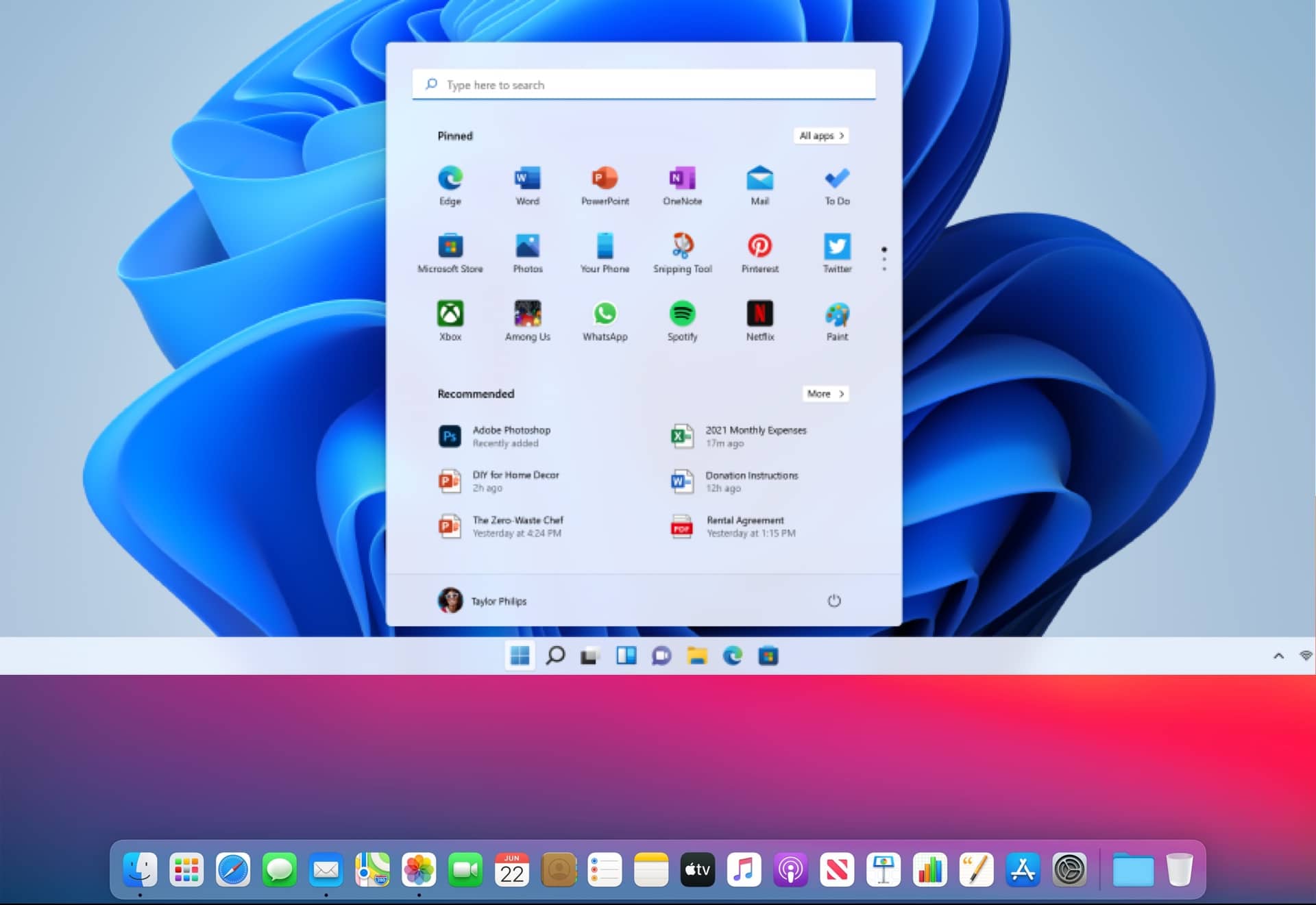 windows 11 macos big sur center start menu dock