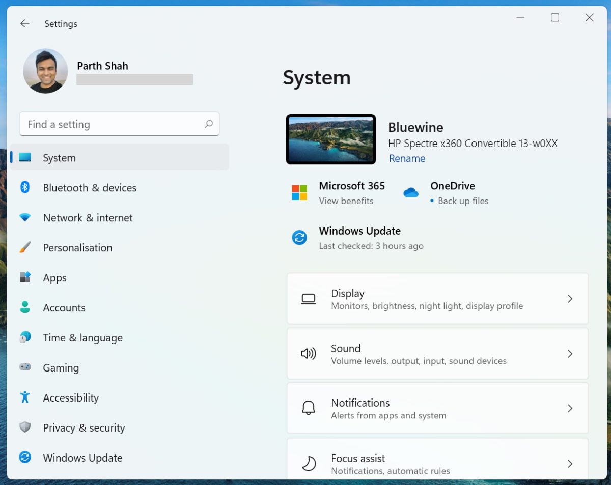 Windows 11 Settings menu