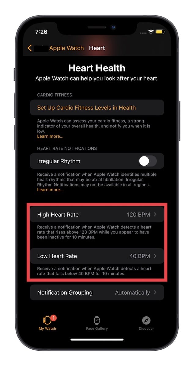 Enable Low/High Heart Rate Notifications 