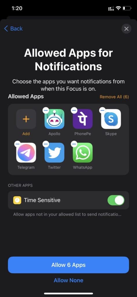 allowed apps in focus