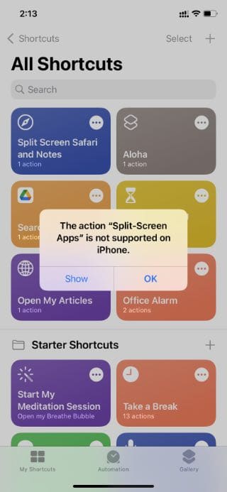 can't run shortcut on iphone
