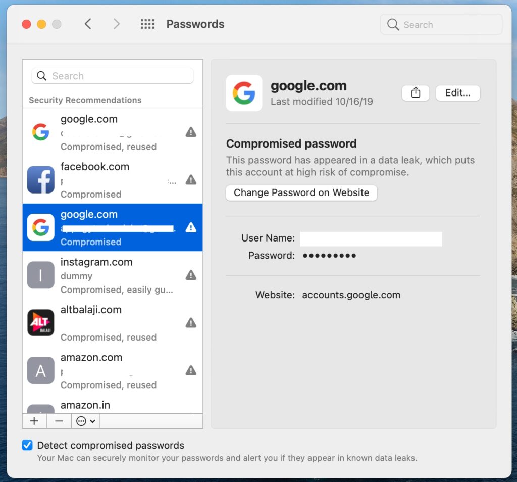 passwords menu in mac
