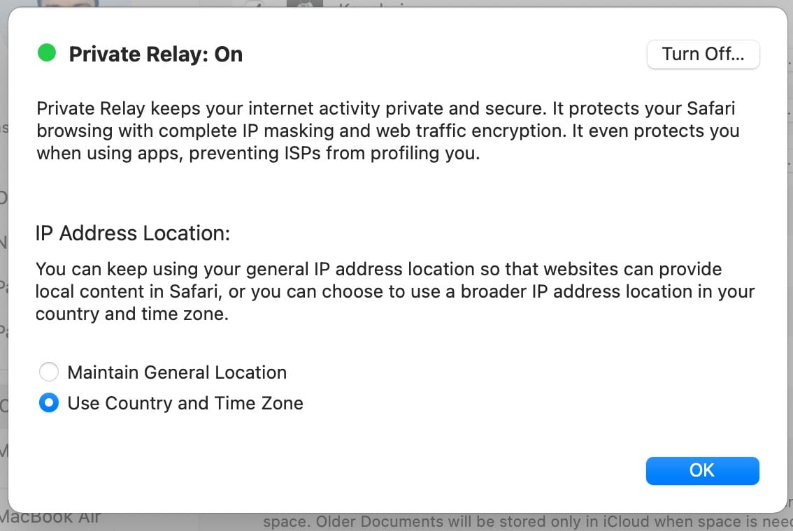 icloud private relay in macOS Monterey