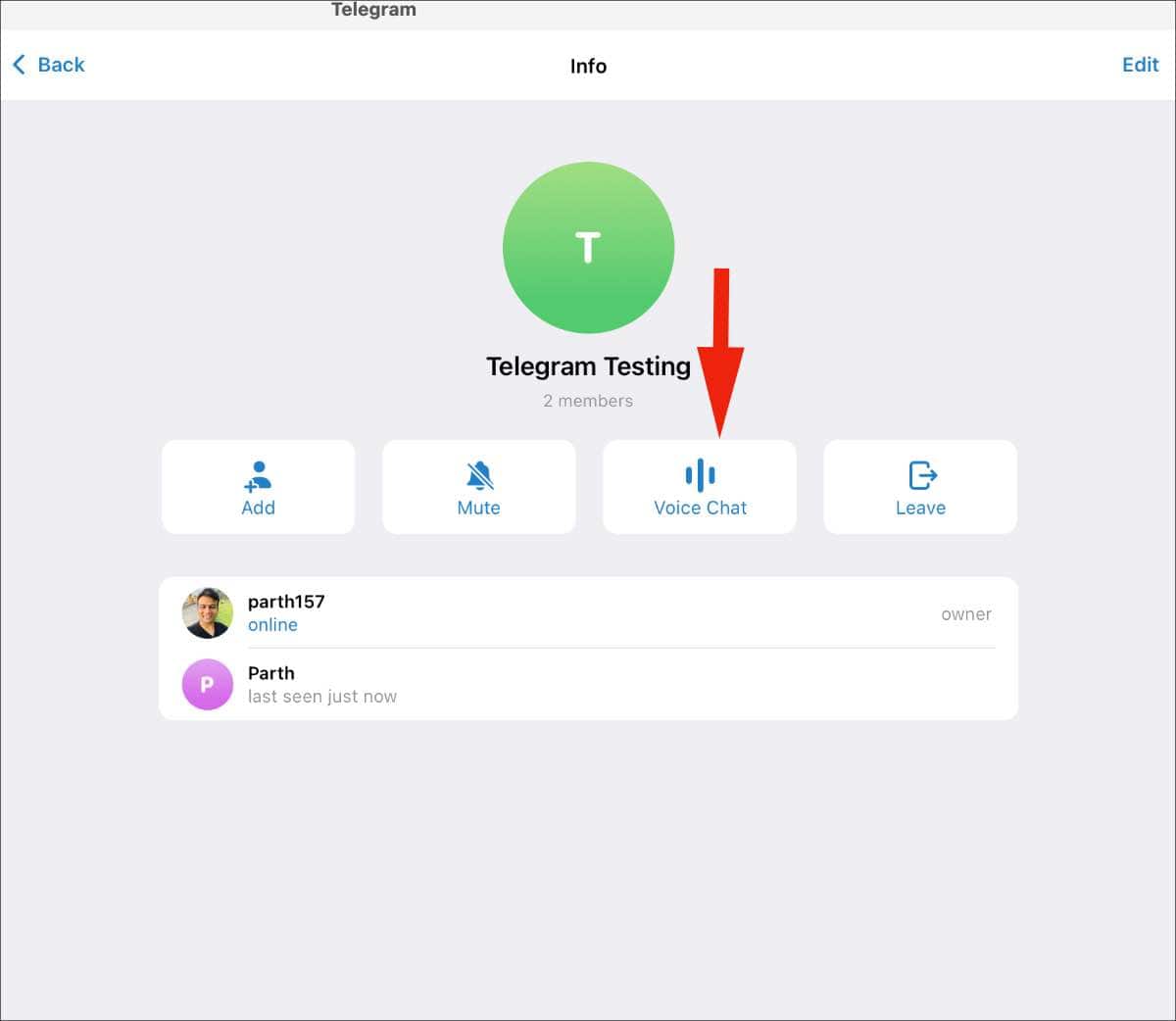 select voice chat in telegram group