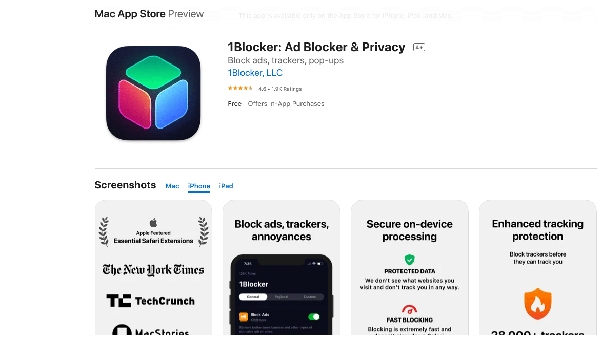 1Blocker download page- best Safari extensions