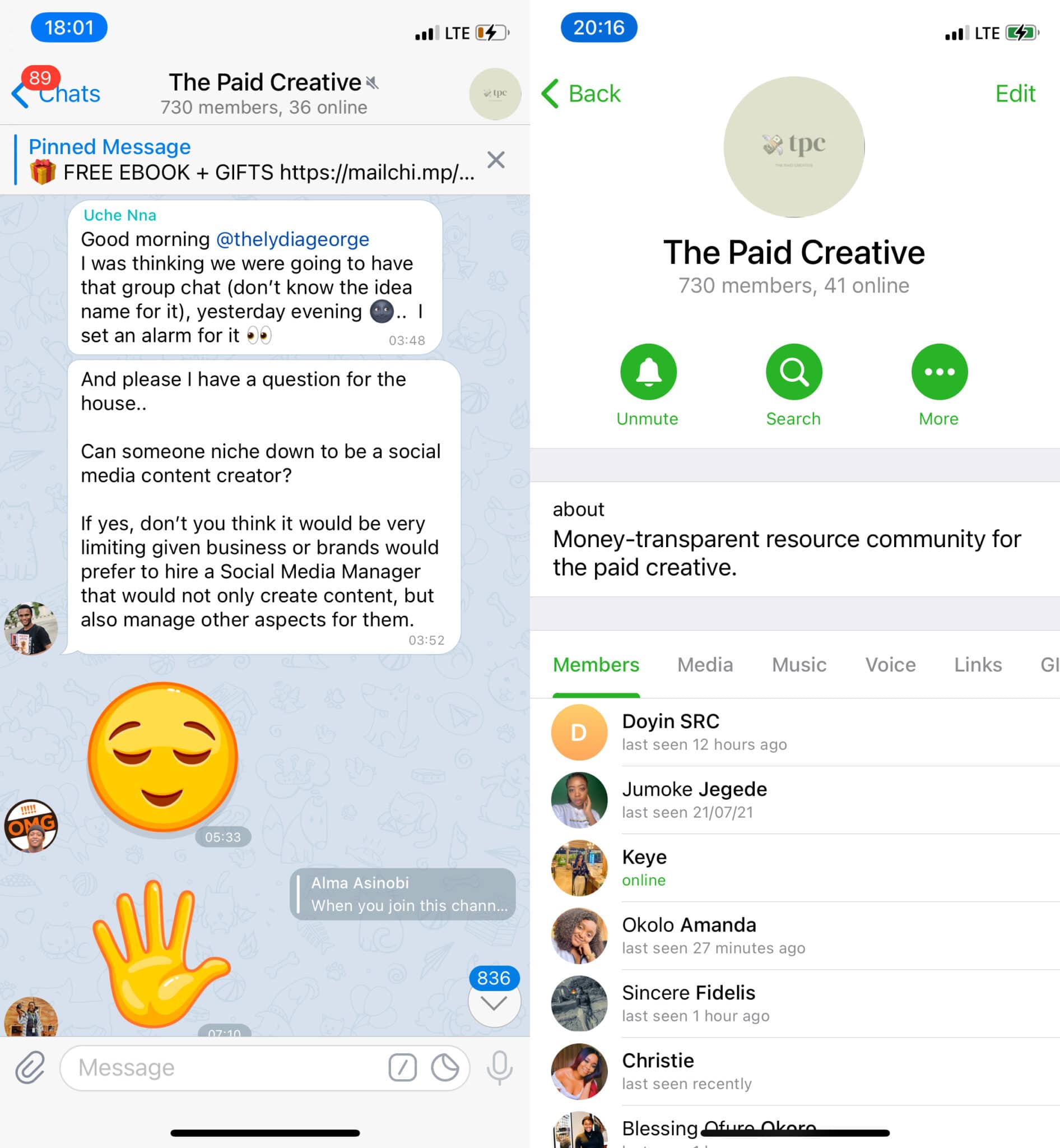 Telegram vs iMessage: Screenshots of Telegram Groups