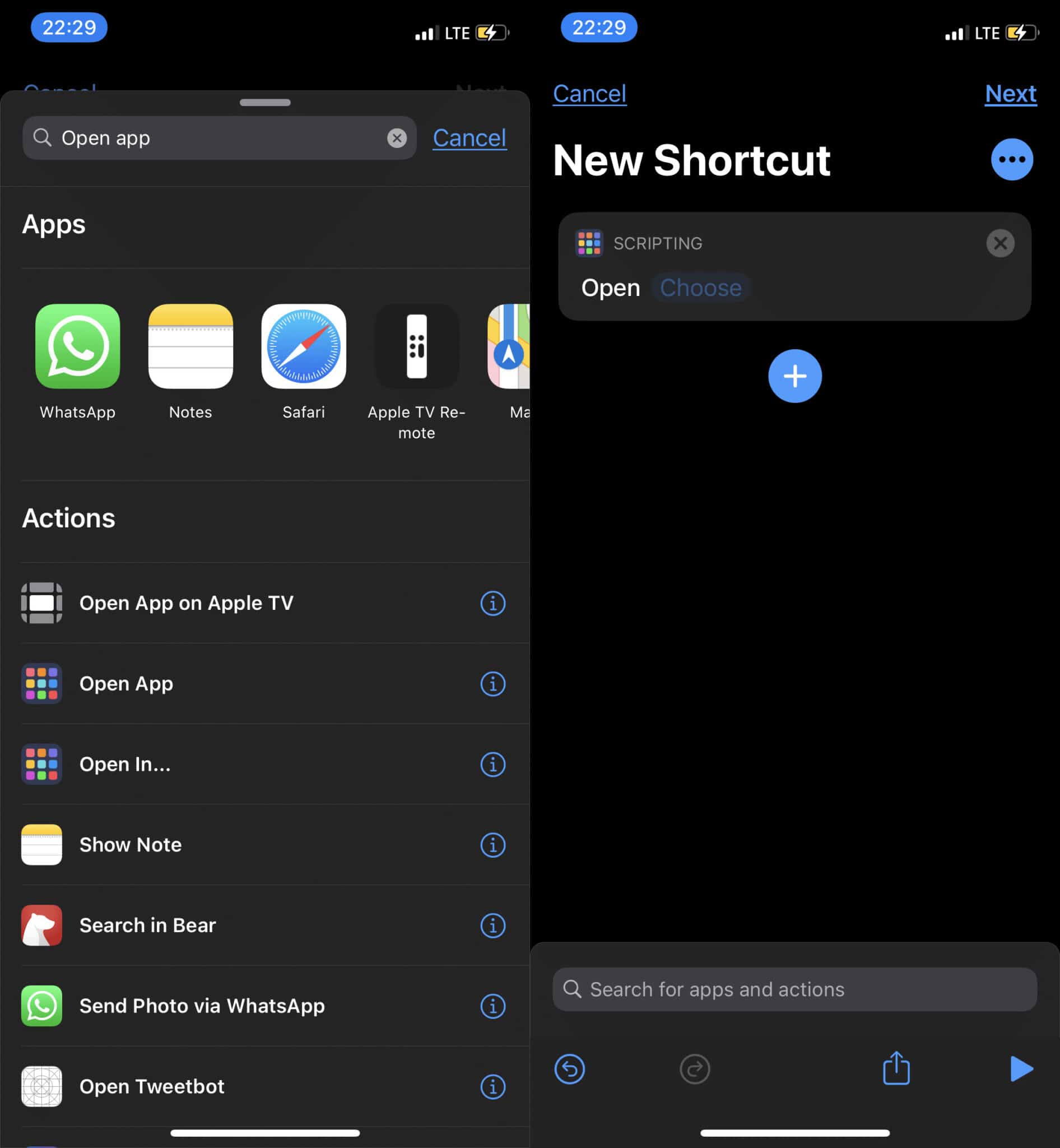 Create new iPhone Shortcuts page