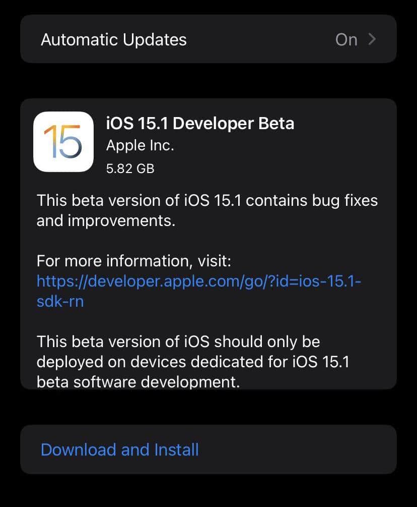 Install iOS 15.1 beta 1