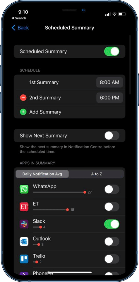 notification summary in iOS 15