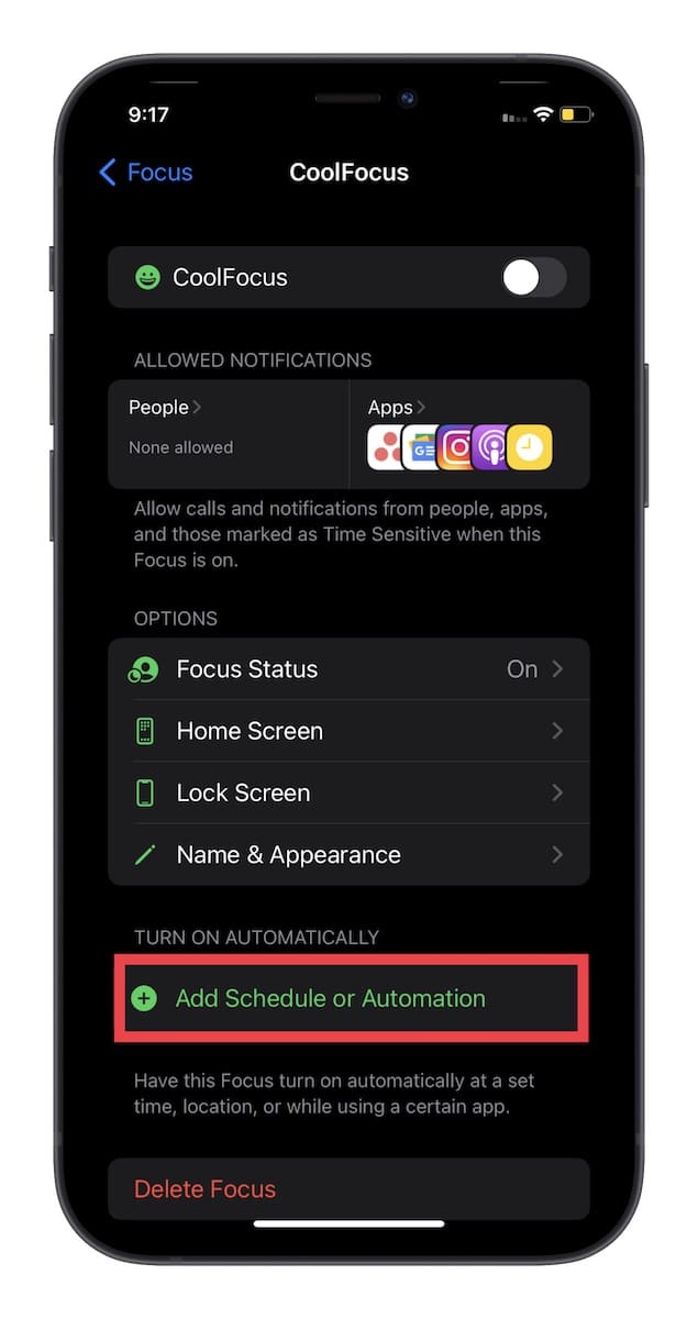 Automatically Enable Focus Mode at Relevant Times 