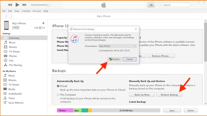 Restore your iPhone or iPad from itunes backup