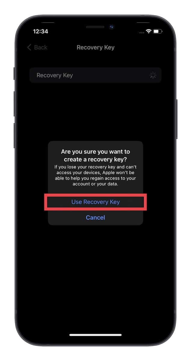Set up iCloud account recovery key in ios 15