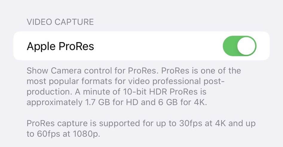 ProRes video recording in iPhone 13 Pro