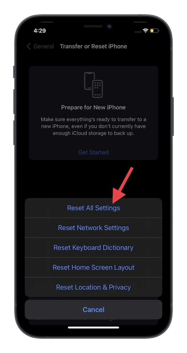 Reset All Settings on iPhone 
