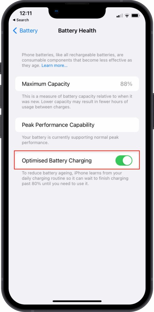 enable optimized battery charging