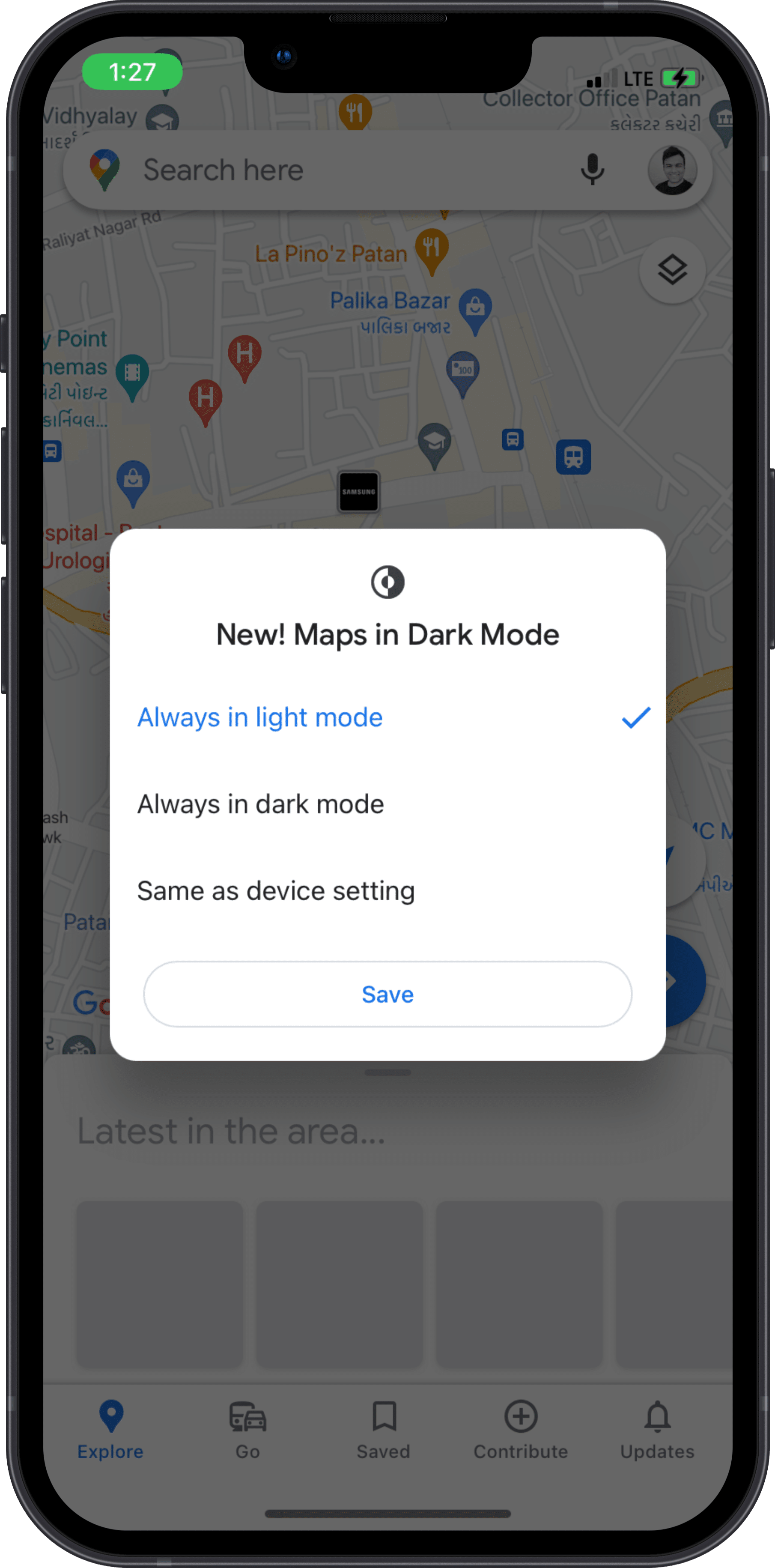 dark mode in google maps on iPhone