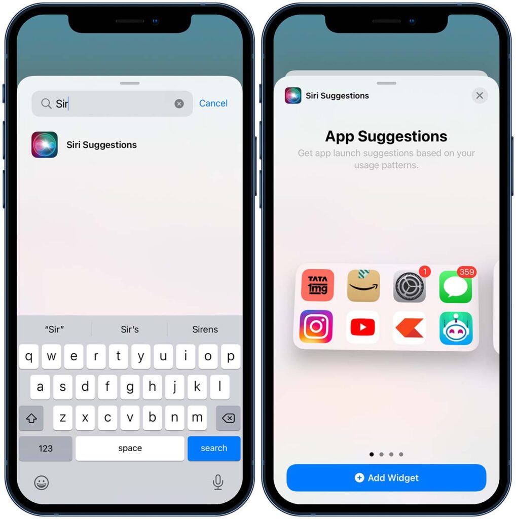 create empty home screen on iPhone - add app suggestion widget