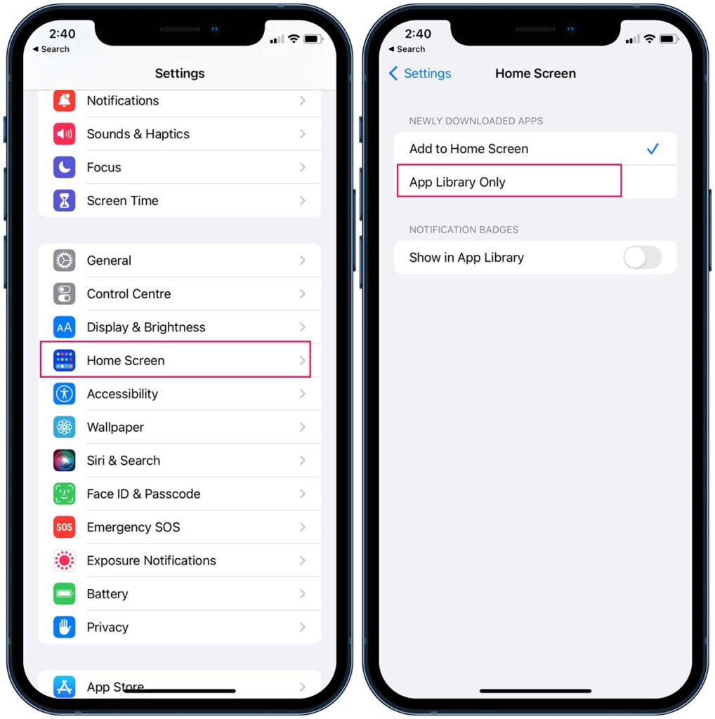 create empty home screen on iPhone - add apps to app library only