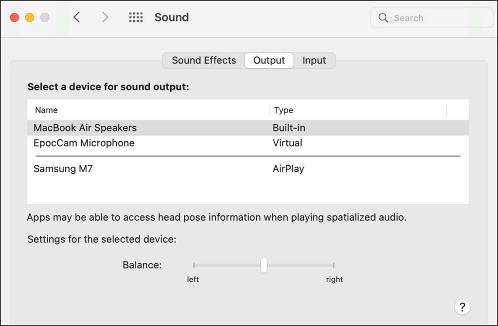 sound output on mac