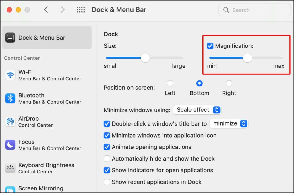 change dock magnification on mac