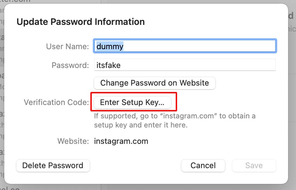 verification code in passwords on mac