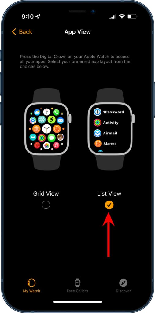 use list view in Apple Watch