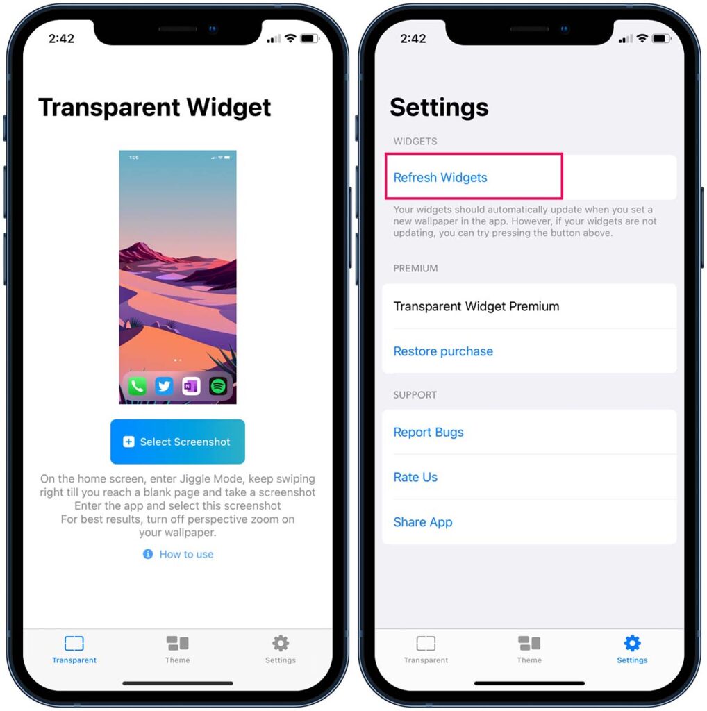 create empty home screen on iPhone - transparent widget