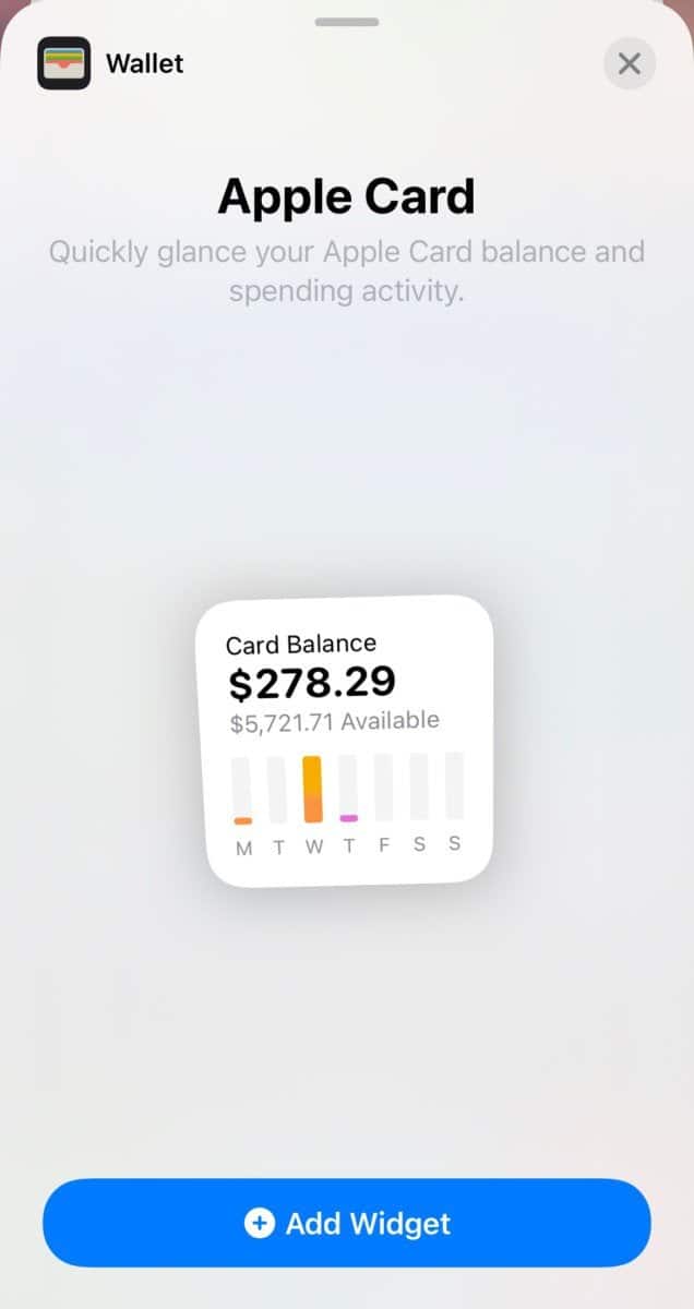 Apple Card widget in iOS 15.4