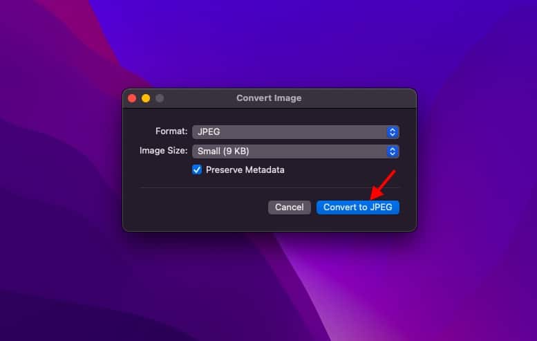 Click on Convert Image format in Finder on Mac