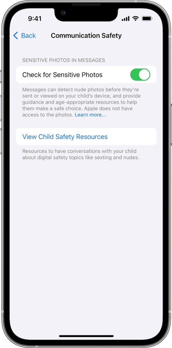 Enable child communication Safety on iPhone and iPad 