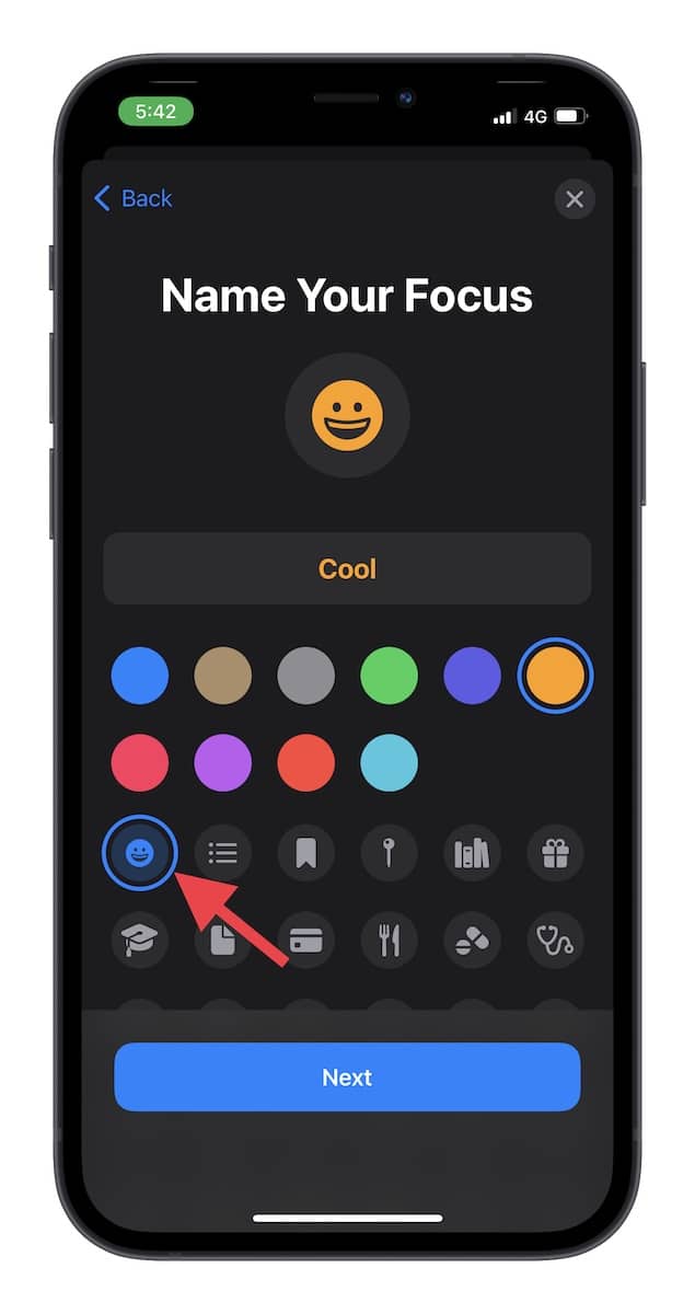 Select emoji for your Focus profile on iPhone 
