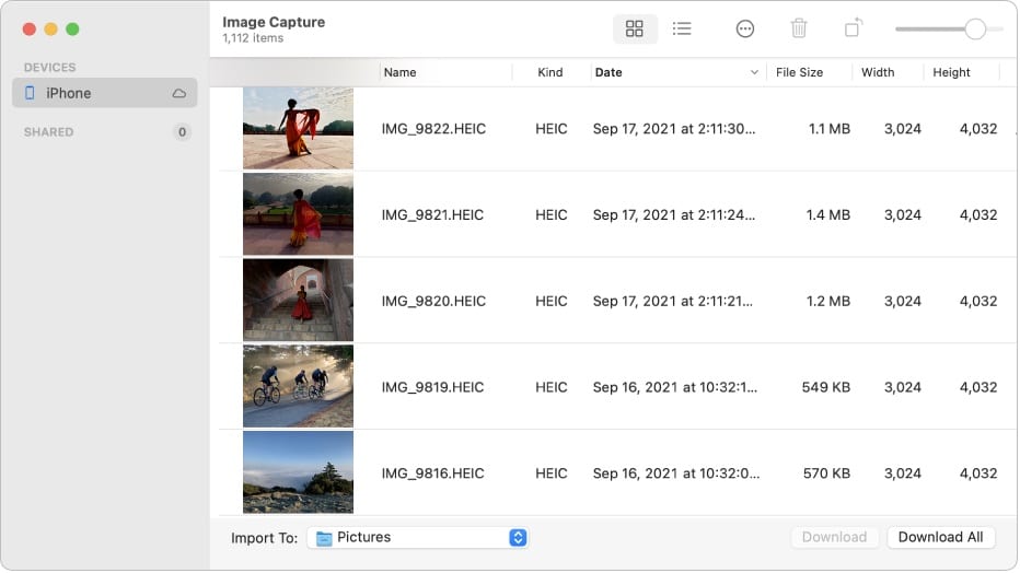 Transfer Images or Video Clips to Mac using ImageCapture