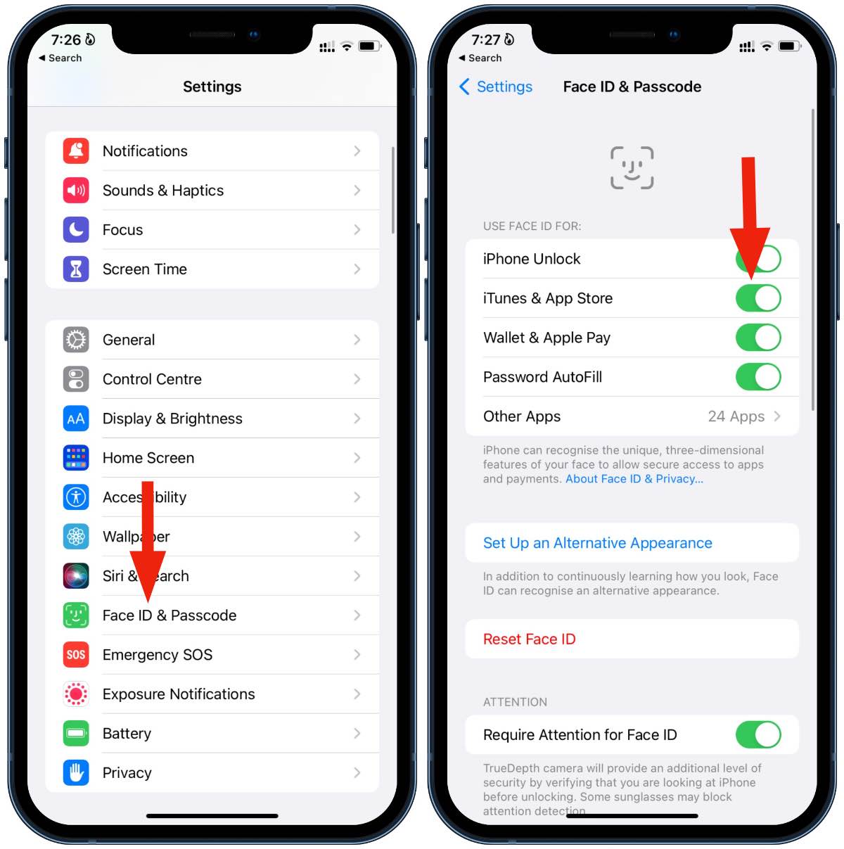 disable faceID iTunes purchase