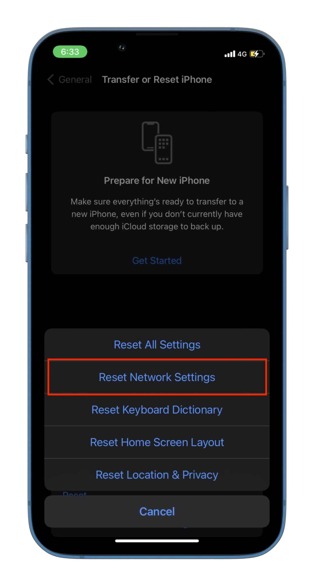 Reset Network settings on iOS