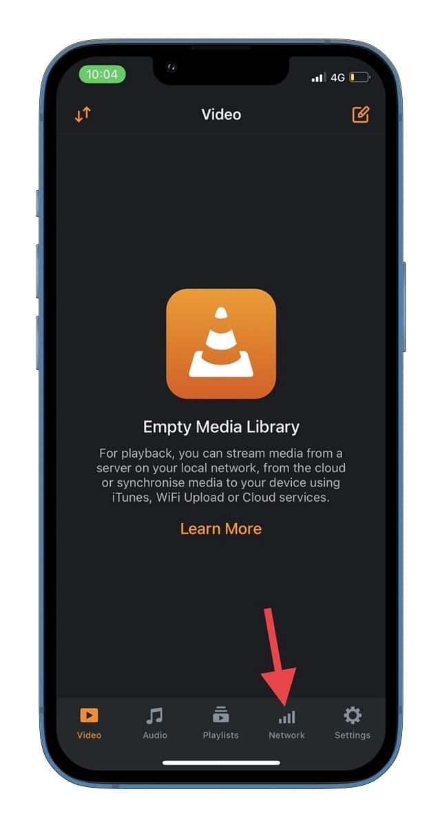 Select Network tab in the VLC app on your iPhone or iPad