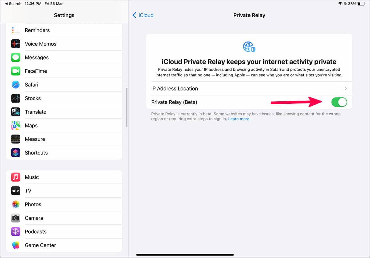 disable iCloud private relay